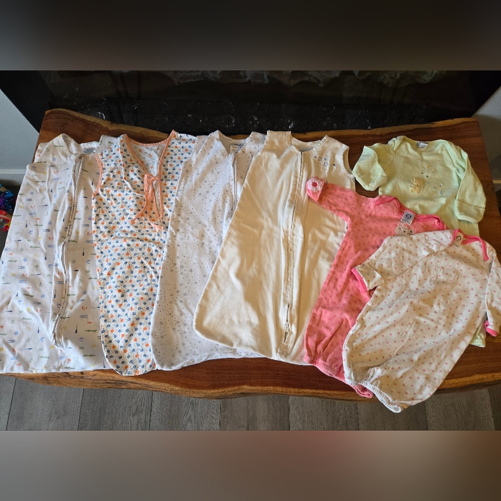 7 assorted Baby Sleep Sacks, cotton baby sleep bags, Small